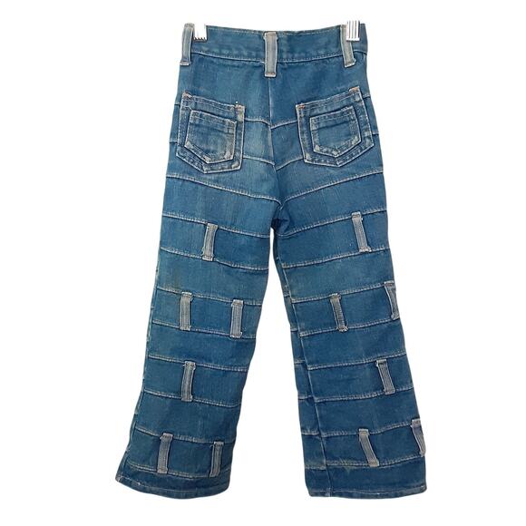 Vintage French Toast Patchwork Denim Belt Loop Stacked Jeans Kids 4S Custom Rare - Picture 2 of 14